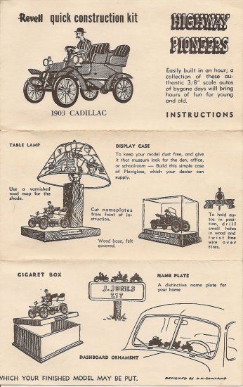 Inst Sheet 1903 Cadillac Highway Pioneers
