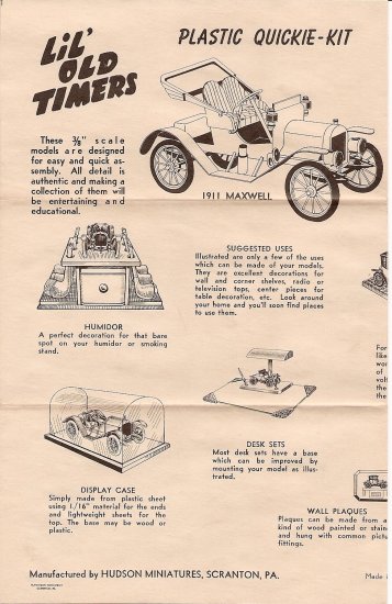 Inst Sheet 1911 Maxwell Lil Old Timers
