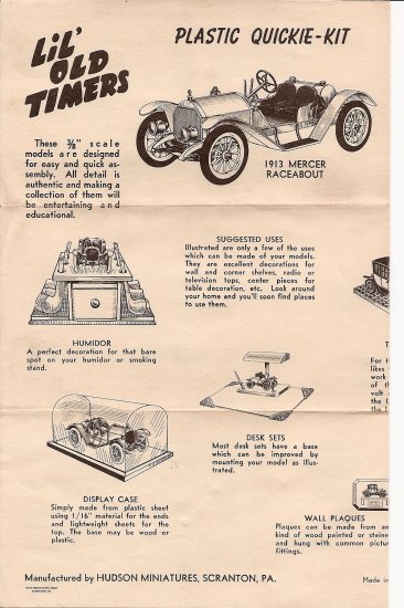 Inst Sheet 1913 Mercer Raceabout