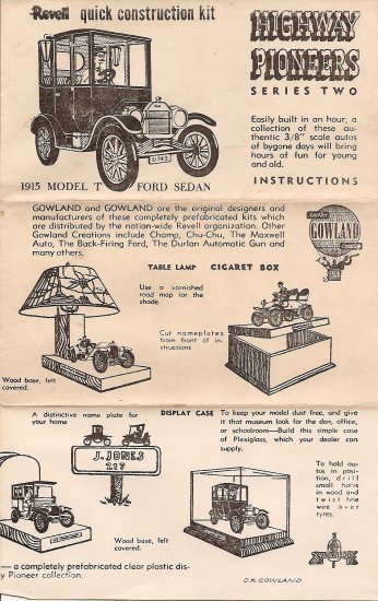 Inst Sheet 1915 Model T Ford Sedan