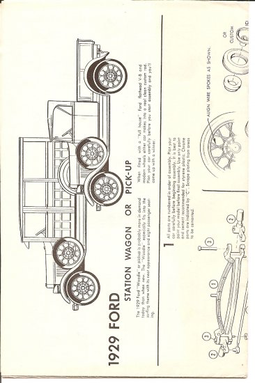 Inst Sheet 1929 Ford Wagon or Pick up