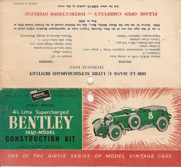 Inst Sheet 1930 Bentley