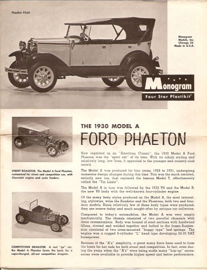 Inst Sheet 1930 Model A Ford Phaeton