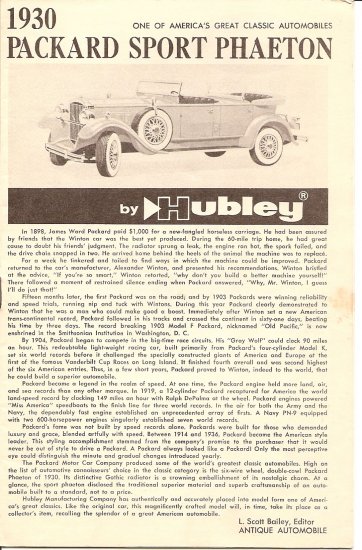 Inst Sheet 1930 Packard Sport Phaeton