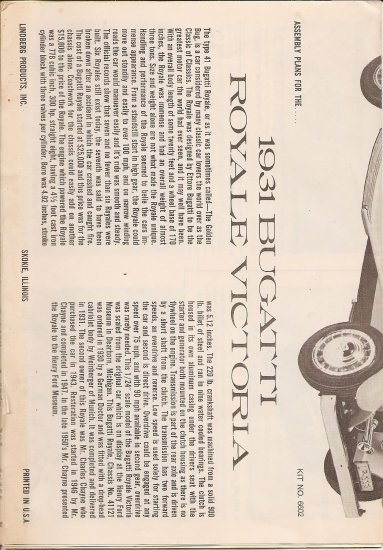 Inst Sheet 1931 Bugatti