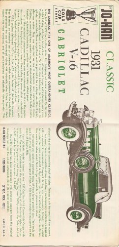 Inst Sheet 1931 Cadillac V 16 Cabriolet