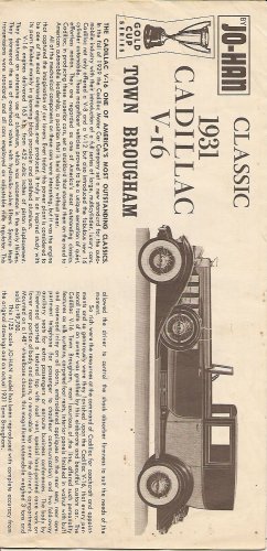 Inst Sheet 1931 Cadillac V 16 Town Brougham