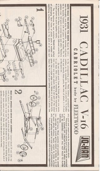 Inst Sheet 1931 Cadillac V16