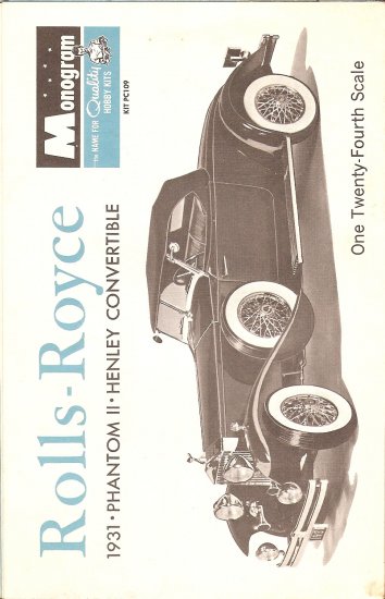 Inst Sheet 1931 Rolls Royce Phantom