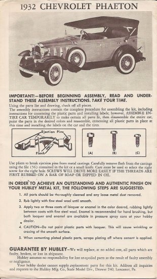 Inst Sheet 1932 Chev Phaeton
