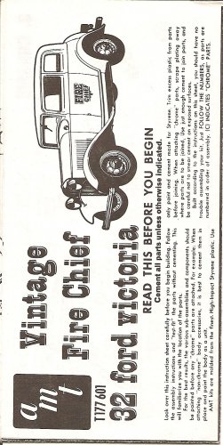Inst Sheet 1932 Ford Victoria Fire Chief
