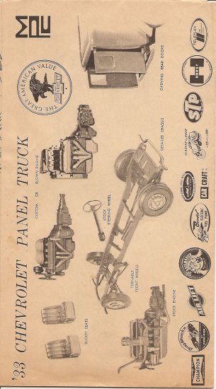 Inst Sheet 1933 Chev Panel Truck