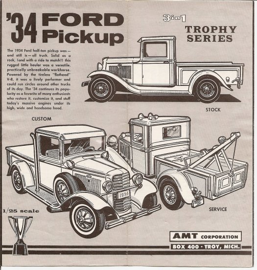 Inst Sheet 1934 Ford Pickup 3 in 1