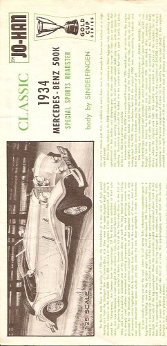 Inst Sheet 1934 Mercedes 500K Gold Cup Ser
