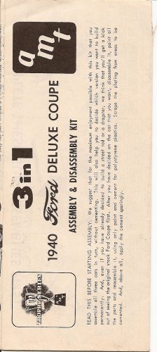 Inst Sheet 1940 Ford Deluxe Coupe 3 in 1