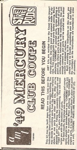 Inst Sheet 1949 Mercury club Coupe Street Rods
