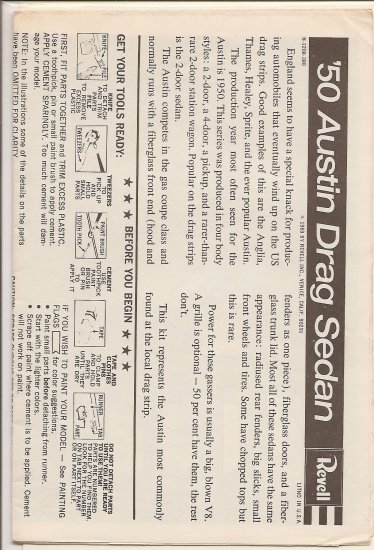 Inst Sheet 1950 Austin Drag Sedan