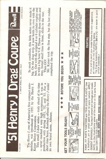 Inst Sheet 1951 Henry J Drag Coupe