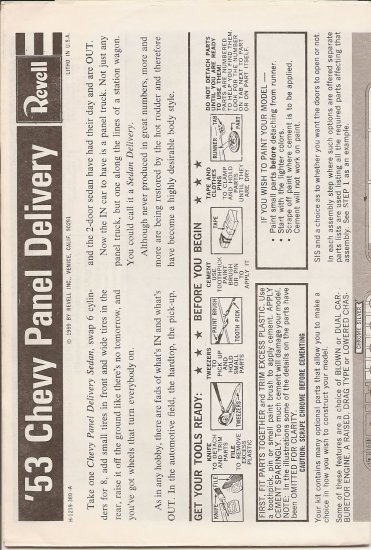 Inst Sheet 1953 Chevy Panel Delivery