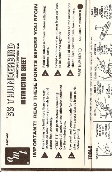 Inst Sheet 1955 Thunderbird