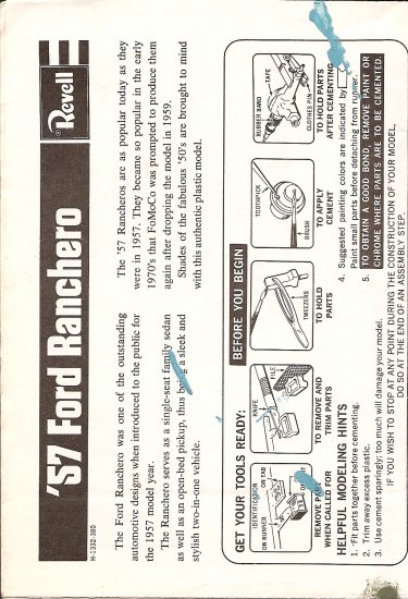 Inst Sheet 1957 Ford Ranchero