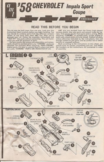 Inst Sheet 1958 Chev Impala Sport Coupe