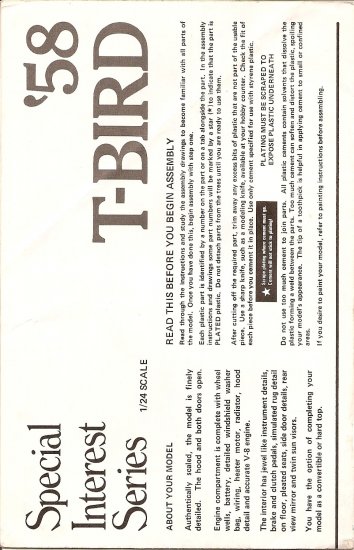 Inst Sheet 1958 T Bird