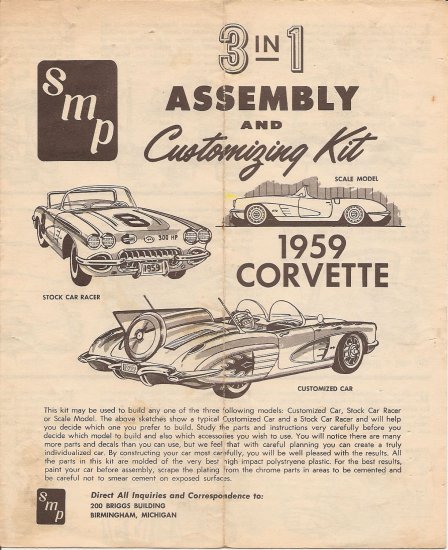 Inst Sheet 1959 Corvette 3 in 1