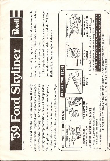 Inst Sheet 1959 Ford Skyliner
