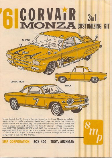 Inst Sheet 1961 Corvair Monza 3 in 1