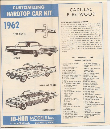 Inst Sheet 1962 Cad Fleetwood Build 3 Way