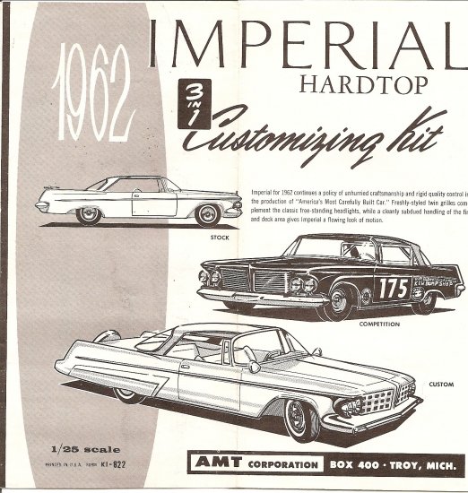 Inst Sheet 1962 Imperial Hardtop 3 in 1