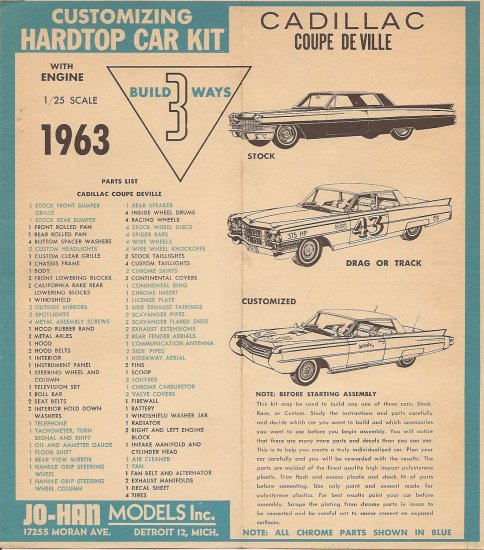 Inst Sheet 1963 Cad Coupe De Ville Build 3 Way