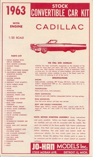 Inst Sheet 1963 Cadillac Conv