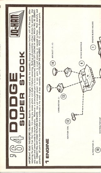 Inst Sheet 1964 Dodge Super Stock