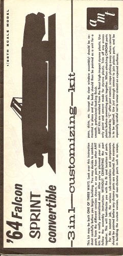 Inst Sheet 1964 Falcon Sprint Conv 3 in 1