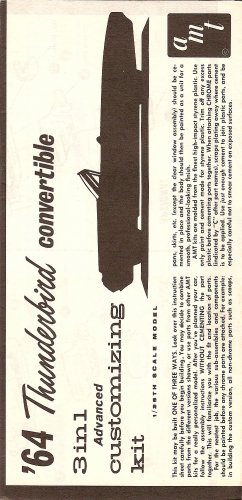 Inst Sheet 1964 Thunderbird Conv 3 in 1