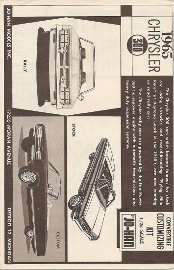 Inst Sheet 1965 Chrysler 300