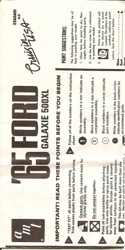 Inst Sheet 1965 Ford Galaxie 500XL Cruisin USA