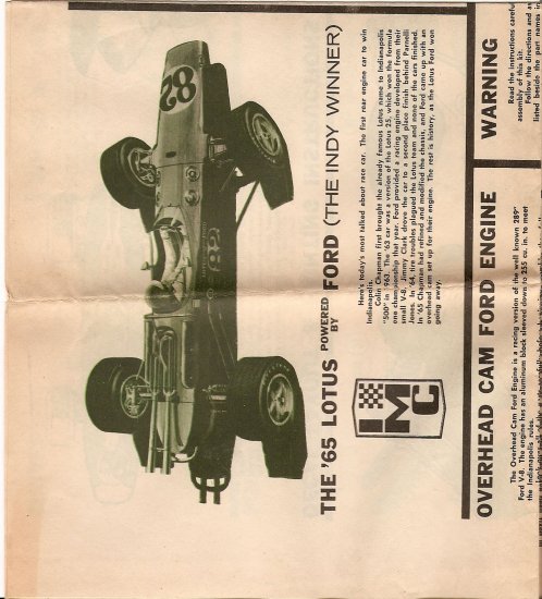 Inst Sheet 1965 Lotus Indy Winner