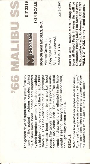 Inst Sheet 1966 Malibu SS