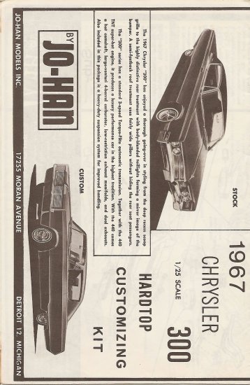 Inst Sheet 1967 Chrysler 300 Hardtop