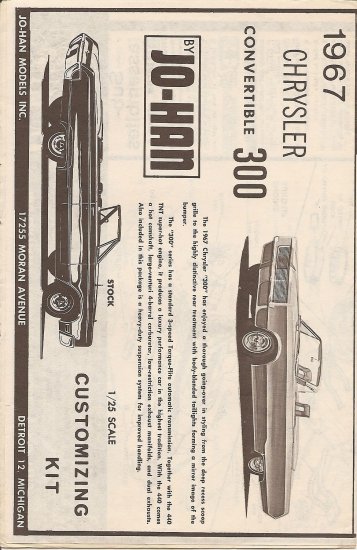 Inst Sheet 1967 Chrysler Conv 300