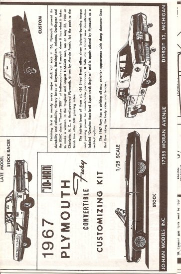 Inst Sheet 1967 Plymouth Fury Conv