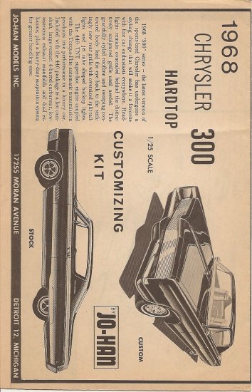 Inst Sheet 1968 Chrysler 300 Hardtop