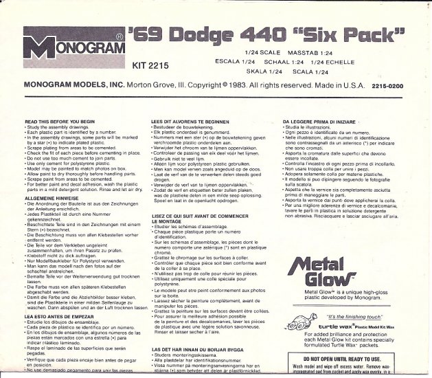 Inst Sheet 1969 Dodge 440 Six Pack