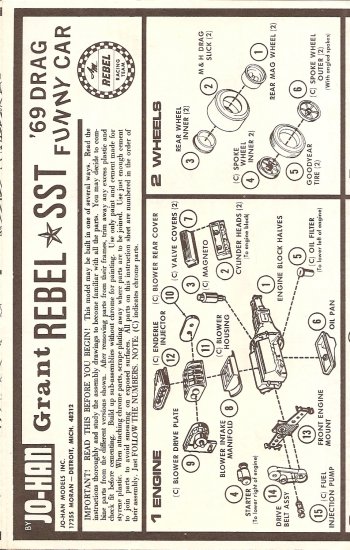 Inst Sheet 1969 Drag Funny Car Rebel SST