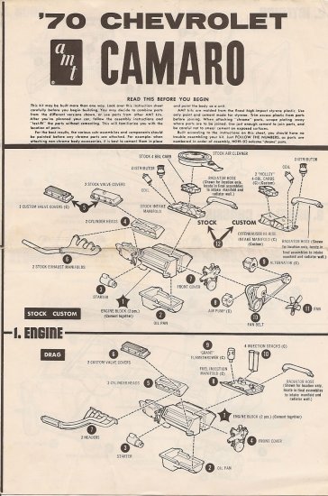 Inst Sheet 1970 Chev Camaro