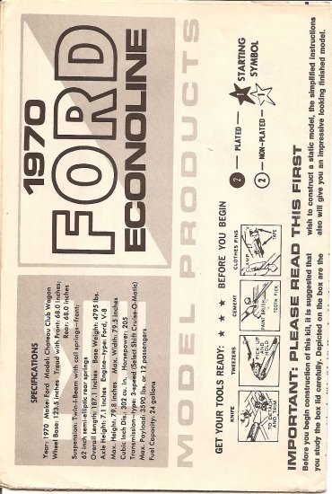 Inst Sheet 1970 Ford Econoline