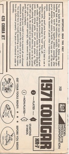 Inst Sheet 1971 Cougar XR7
